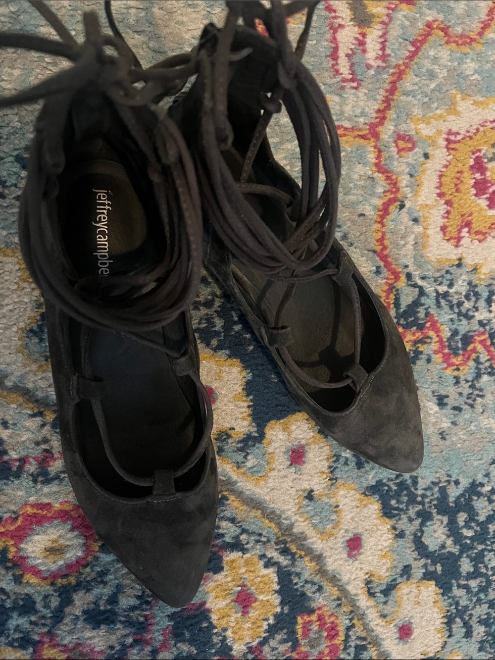 Jeffrey Campbell Black Lace-Up Pointed Toe Ballet Flats - Picture 3 of 4